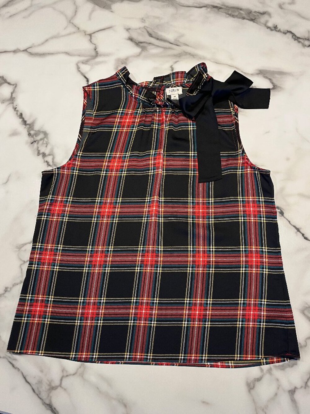 J.Crew Factory Tartan Bow-Neck Top with Ruffles - Medium - Picture 2 of 10